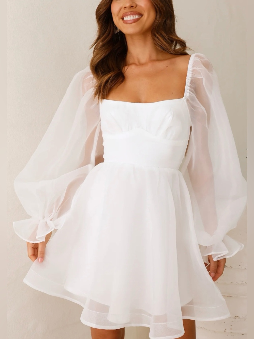 Hello Molly White STORY BOOK LONG SLEEVE MINI DRESS New with Tags Size: L 8 - Picture 13 of 16